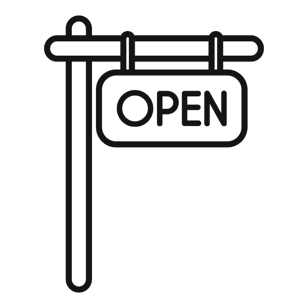 Vector open sign hanging on wooden plank icon