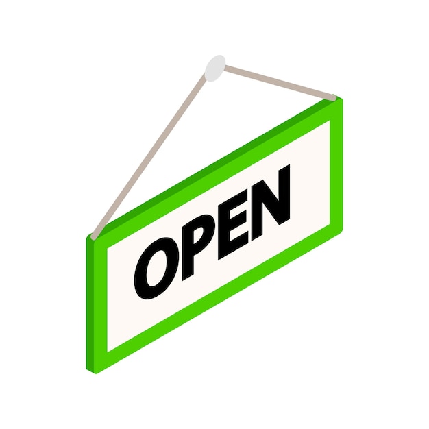 Open sign icon in isometric 3d style on a white background