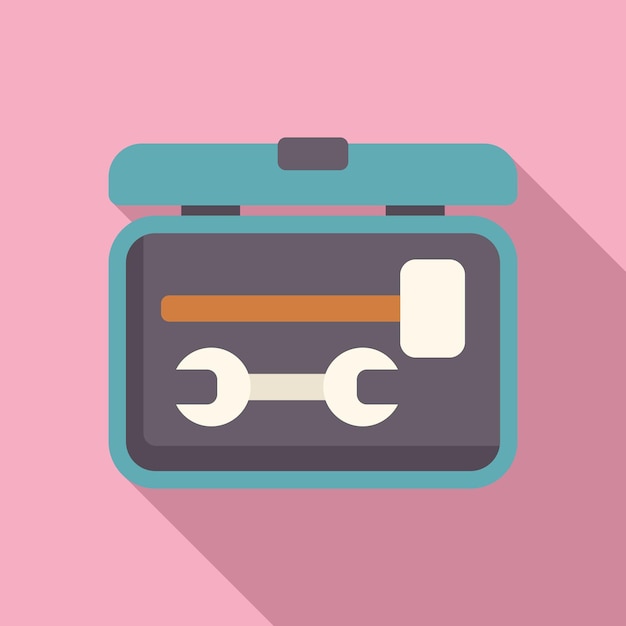 Vector open toolbox containing hammer and wrench on pink background