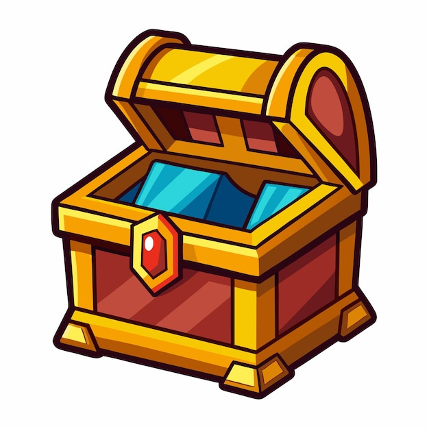 Vector open treasure chest vector illustration with gem and gold details