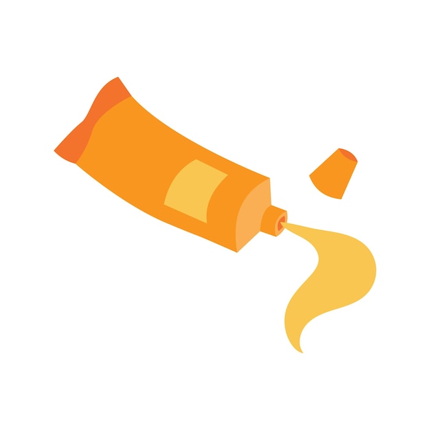 Open tube of yellow orange paint illustration School supply flat design. Opened paint tube icon