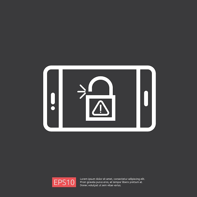 Open unlock padlock on phone screen icon