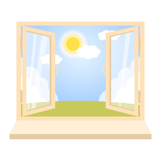 Open window with sunny day scene view Vector template