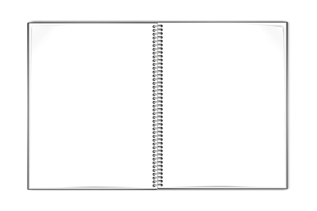 Vector open wire bound notebook vector mockup spiral notepad blank white pages mockup