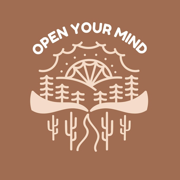 Open your mind mountain monoline illustration logo