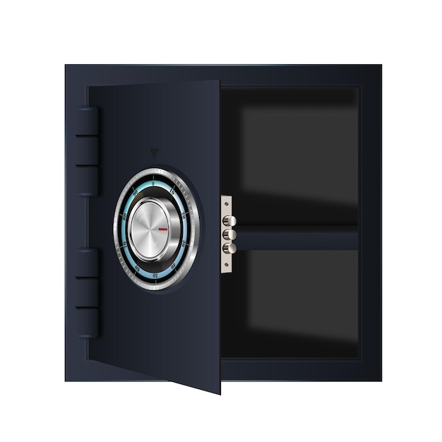 Opened black safe Armored bank vault door with a combination lock Reliable data protection Long term storage Safe icon Protection of personal information