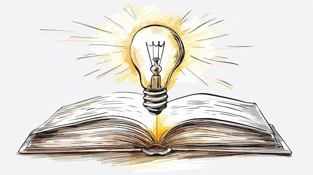 Opened Book with Glowing Light Bulb Above Pages in Hand