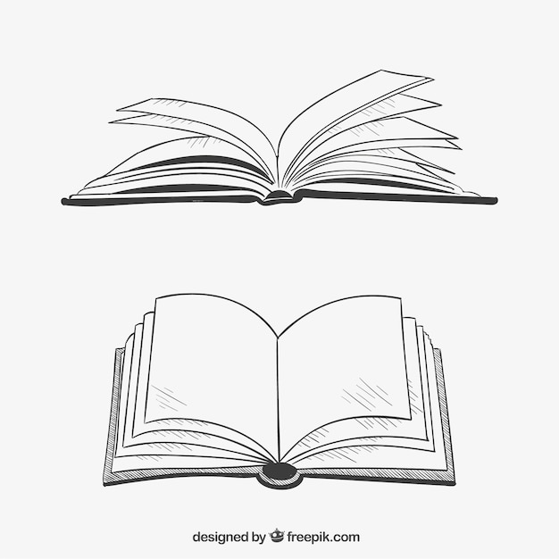 Opened books in hand drawn style