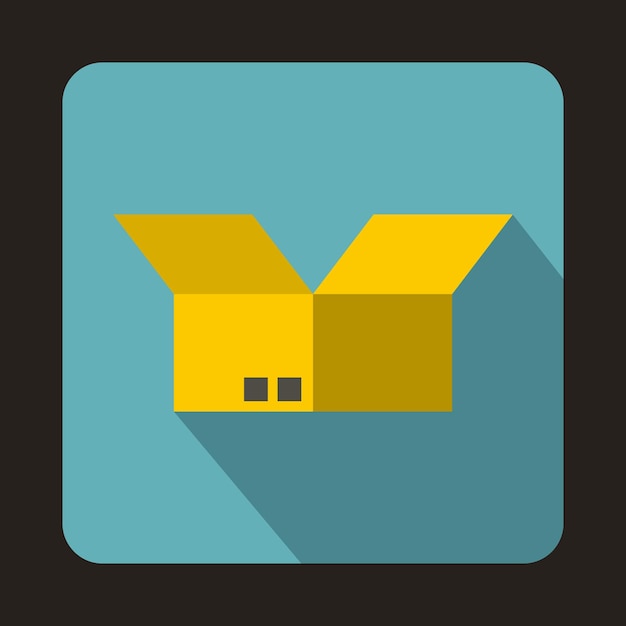 Opened cardboard box icon in flat style on a baby blue background