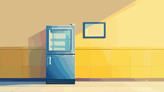 Opened Empty Broken Fridge Vector Illustration