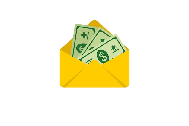 Opened envelope with money Dollar bills Salary earning and savings concept