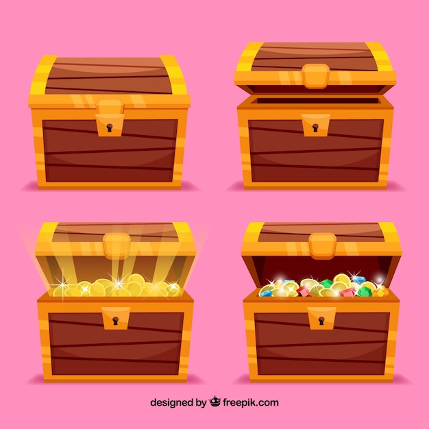 Openend and closed treasure boxes collection