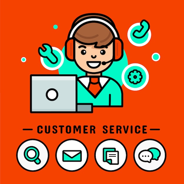 Operator man  with headphones.  Call center vector, modern vector  design banner