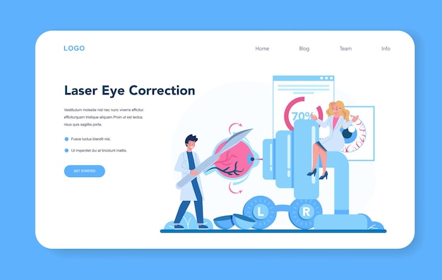 Ophthalmologist web banner or landing page. Idea of eye exam and treatment. Eyesight diagnosis and laser correction.