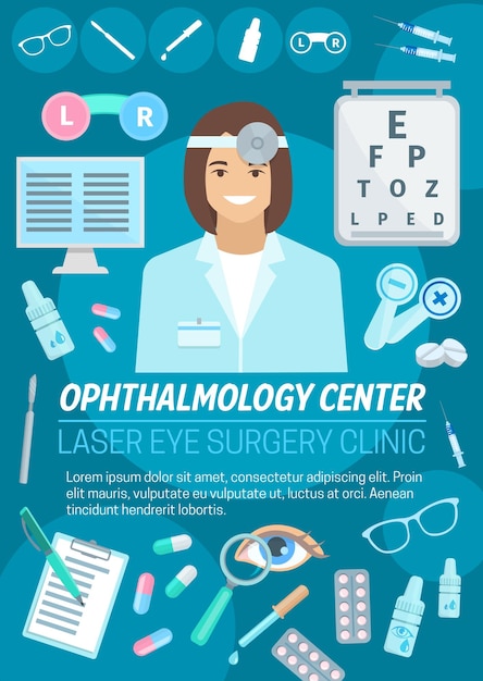 Vector ophthalmologist with eye lens and glasses