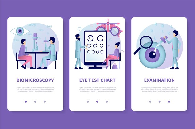 Vector ophthalmology app screens set