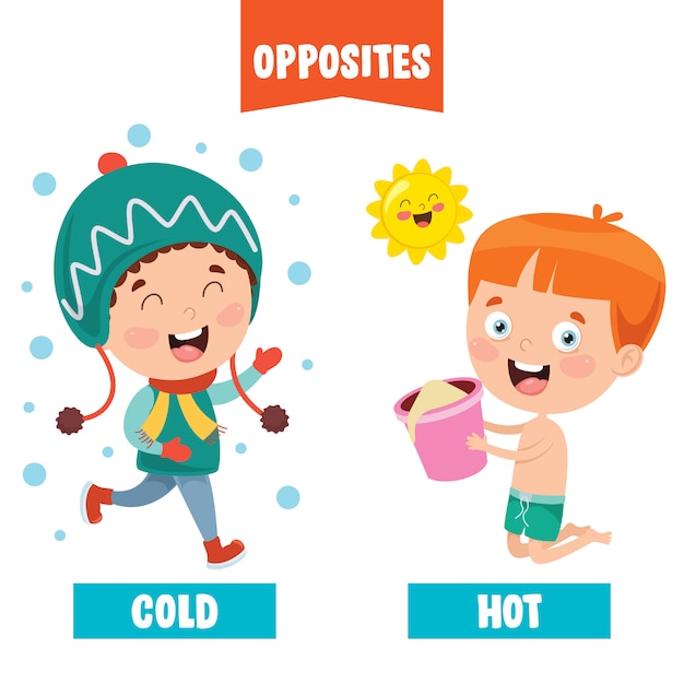 Opposite Adjectives With Cartoon Drawings