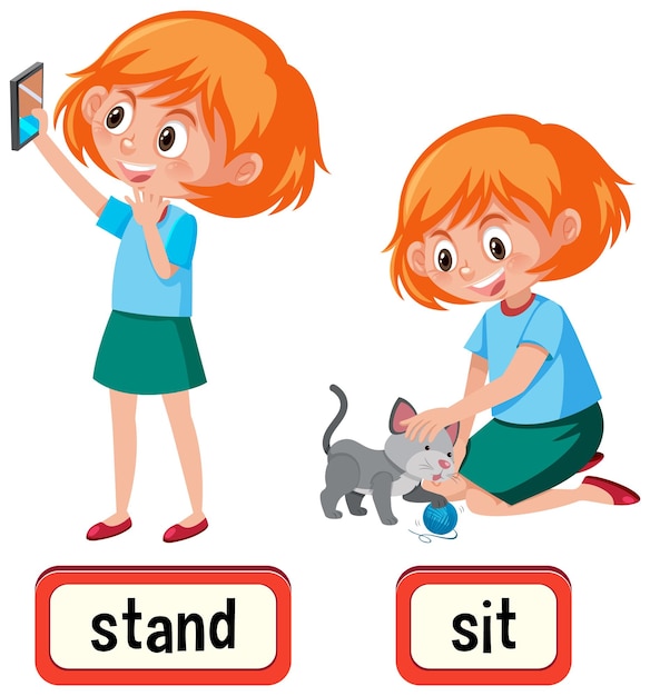 Opposite words for stand and sit