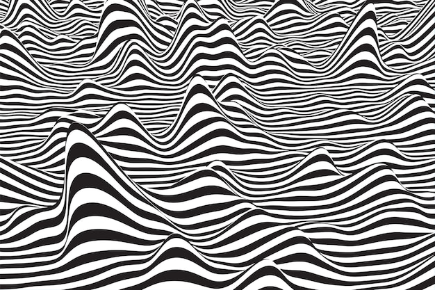 Optical illusion art abstract boiling wavy stripe flow background black and white lines