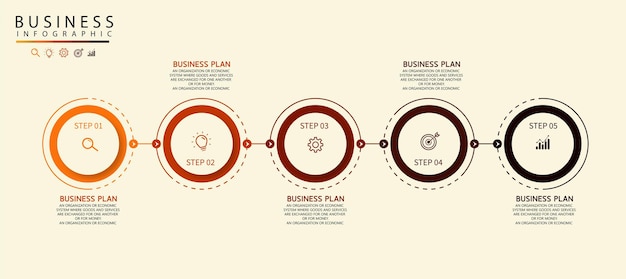 Optional five step infographic process step pie chart with icon data vector concept Can be used