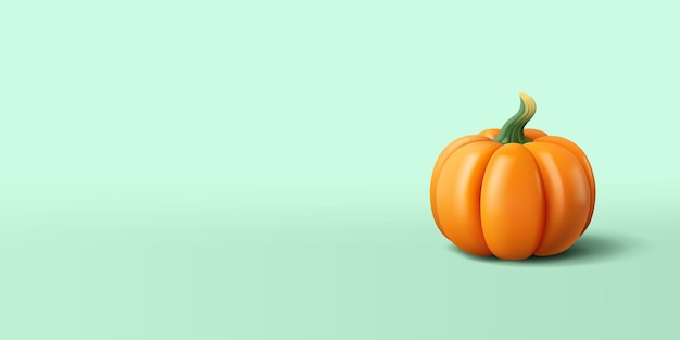 Vector orange 3d pumpkin on a turquoise background for seasonal vegetables healthy food thanksgiving