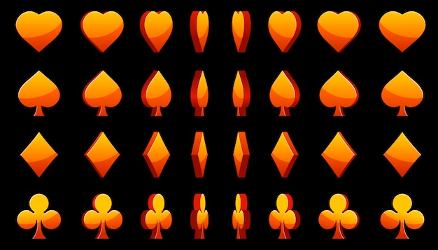 Orange 3D symbols poker cards, animation game rotation