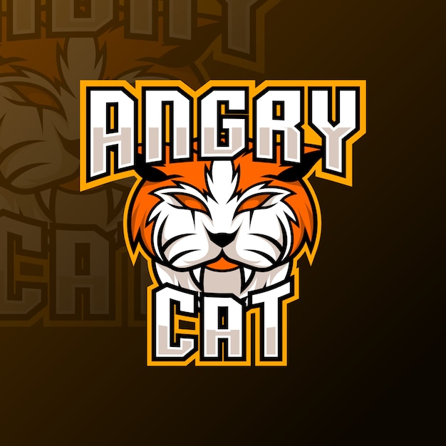 Orange angry cat mascot gaming logo template