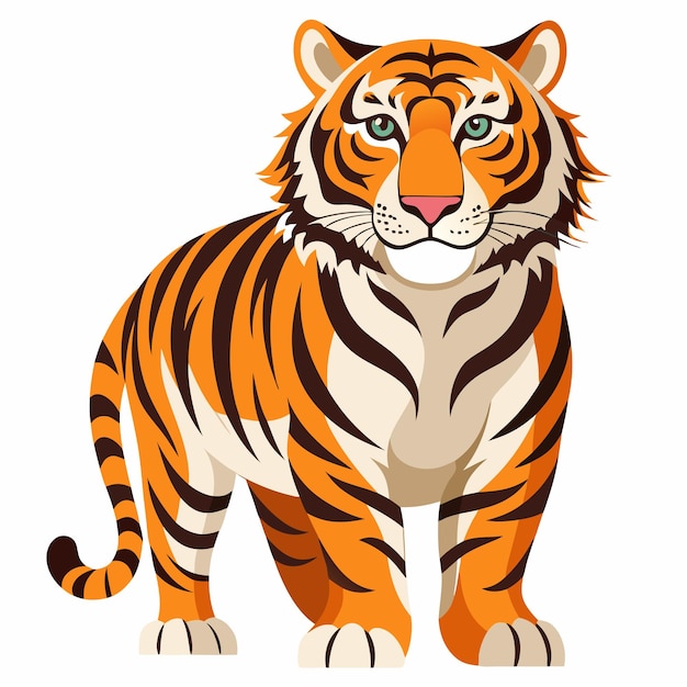 Orange and Black Striped Tiger Standing on White Background