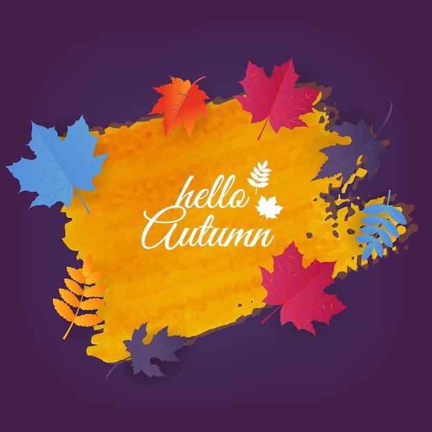 Orange Blot With Autumn Leaves Poster With Gradient Background, Vector Illustration.