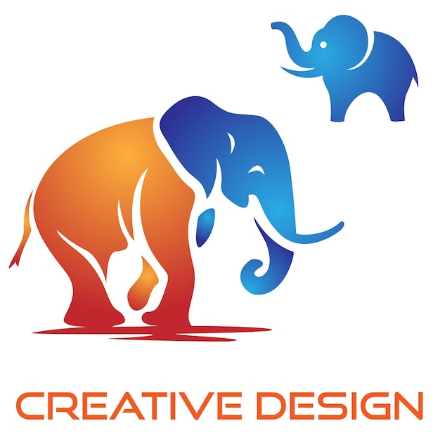 An orange and blue elephant with the word creative on it