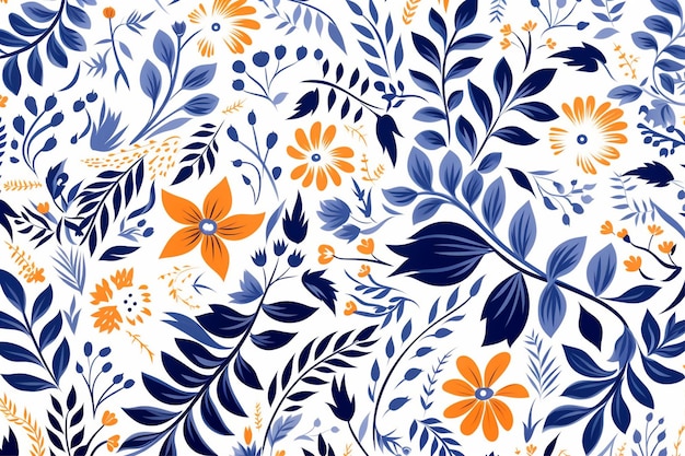 Vector orange and blue floral pattern in the style