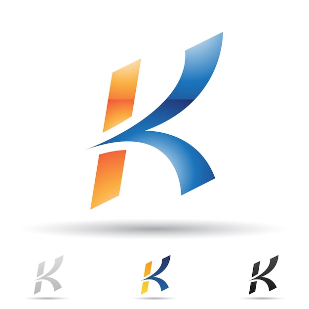 Orange and Blue Glossy Abstract Logo Icon of a Spiky Italic Letter K