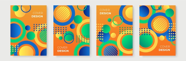 Orange, blue, green abstract gradient geometric cover designs, trendy brochure templates, colorful futuristic posters. Vector illustration