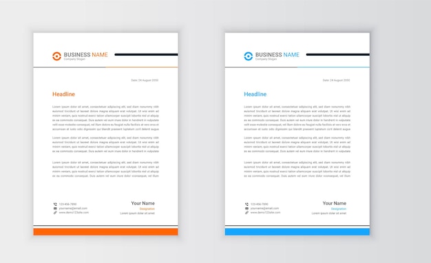 Orange and blue modern corporate and creative letterhead design