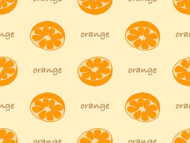 Orange cartoon character seamless pattern on yellow background