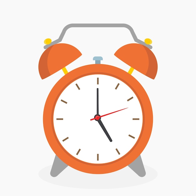 Orange classic alarm clock. flat style  vector illustration isolated on white