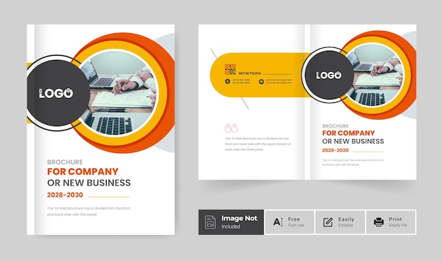 orange color business brochure cover design template or bi fold company profile annual report theme