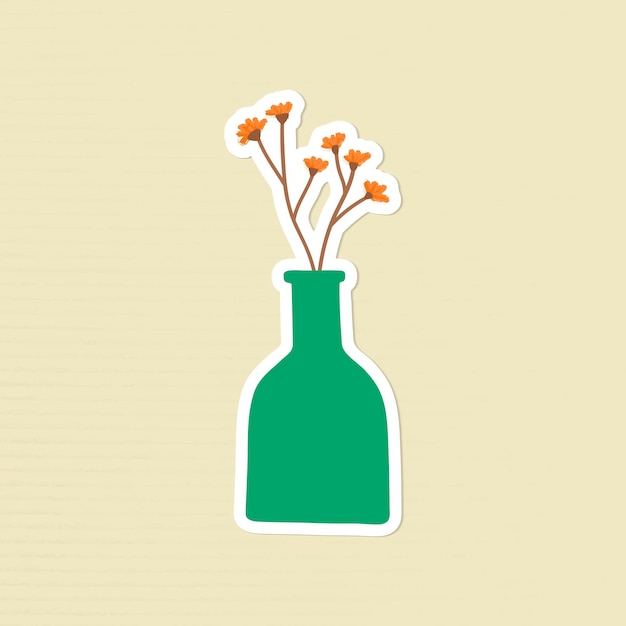 Orange doodle flowers in a green bottle sticker vector