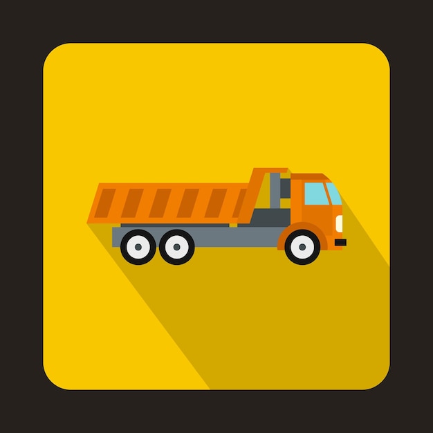 Orange dump truck icon in flat style on a yellow background