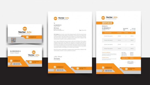 Orange elegant brand identity stationary