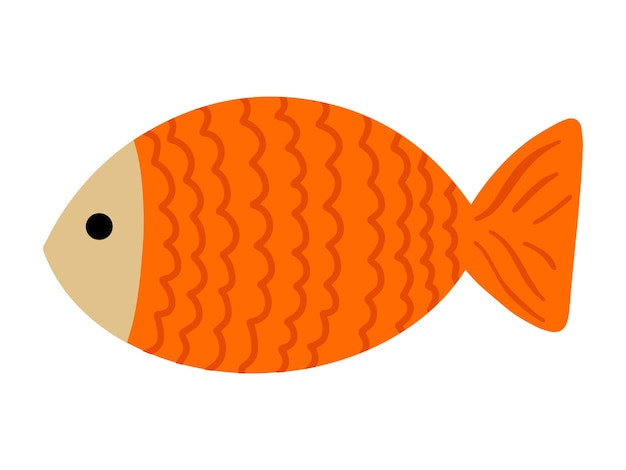 Orange fish with scales doodle linear cartoon flat