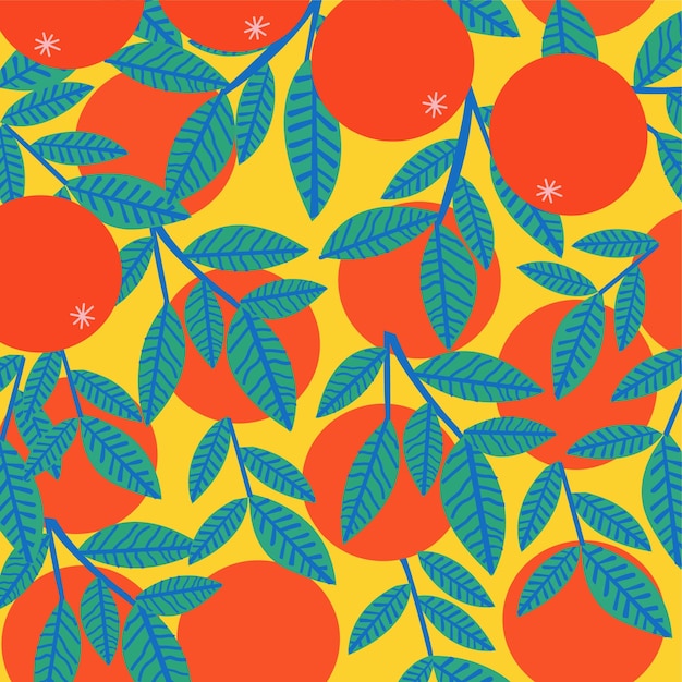 Orange floral and leaf shapes seamless pattern design