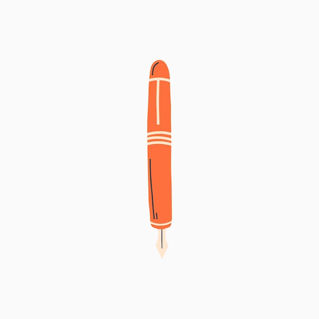 Orange Fountain Pen Bright Cute Stationery Illustration