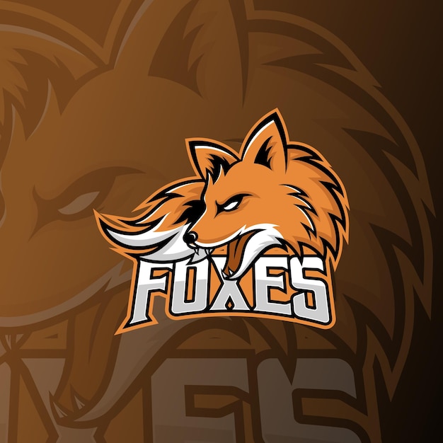 Orange fox mascot esport logo design