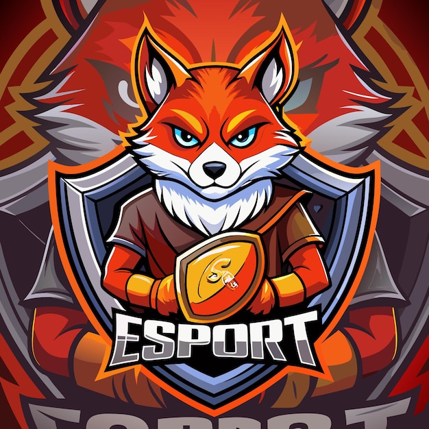 Vector orange fox mascot with a shield