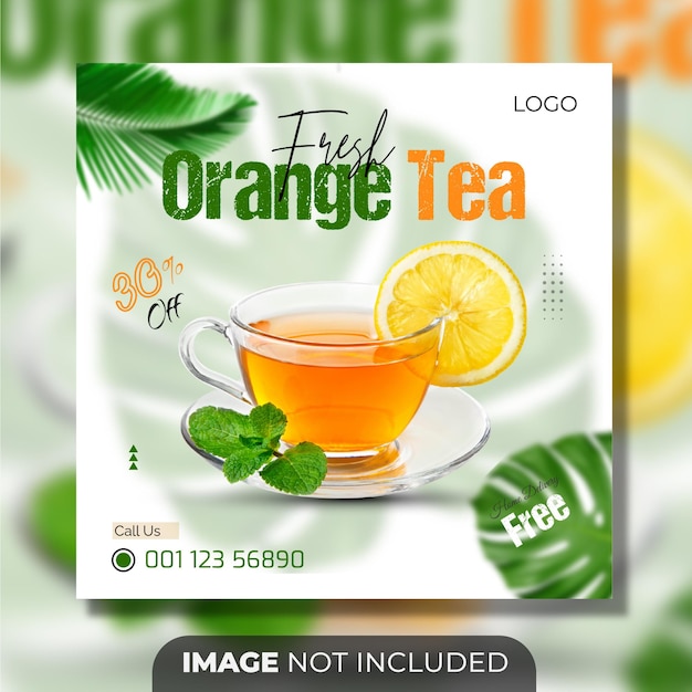 Orange fresh tea food menu social media or  Instagram post template.