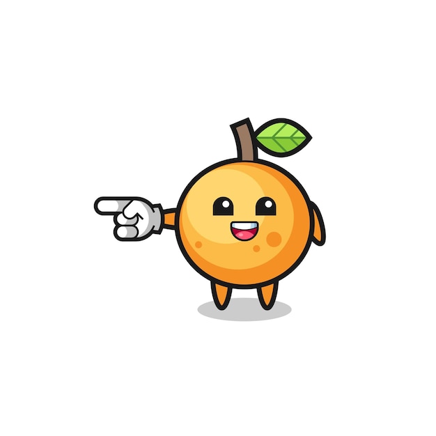 Orange fruit cartoon with pointing left gesture cute design