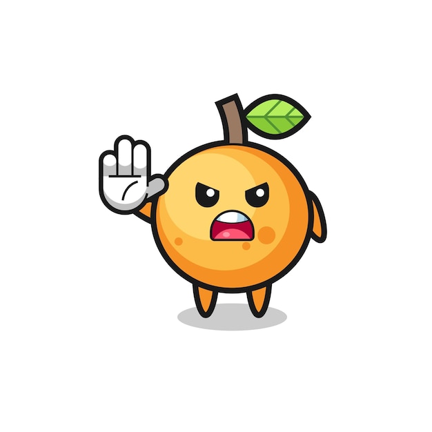 Orange fruit character doing stop gesture cute design