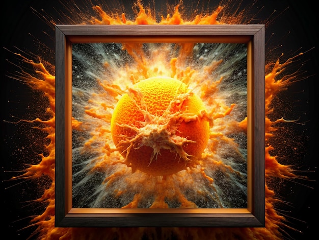 Orange Fruit Exploding in a Framed Canvas