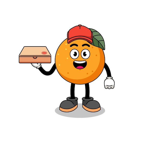 Orange fruit illustration as a pizza deliveryman character design